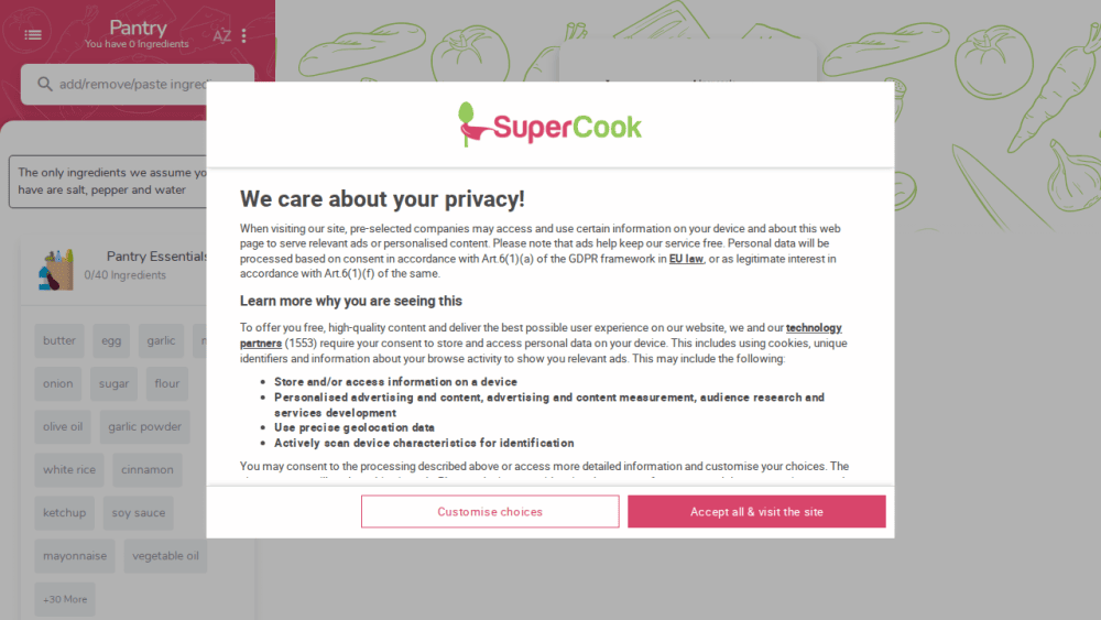 Supercook: recipe search by ingredients you have at home