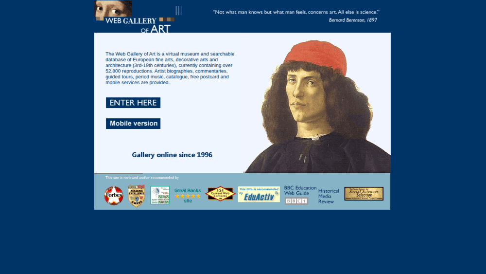 Web Gallery of Art, searchable fine arts image database