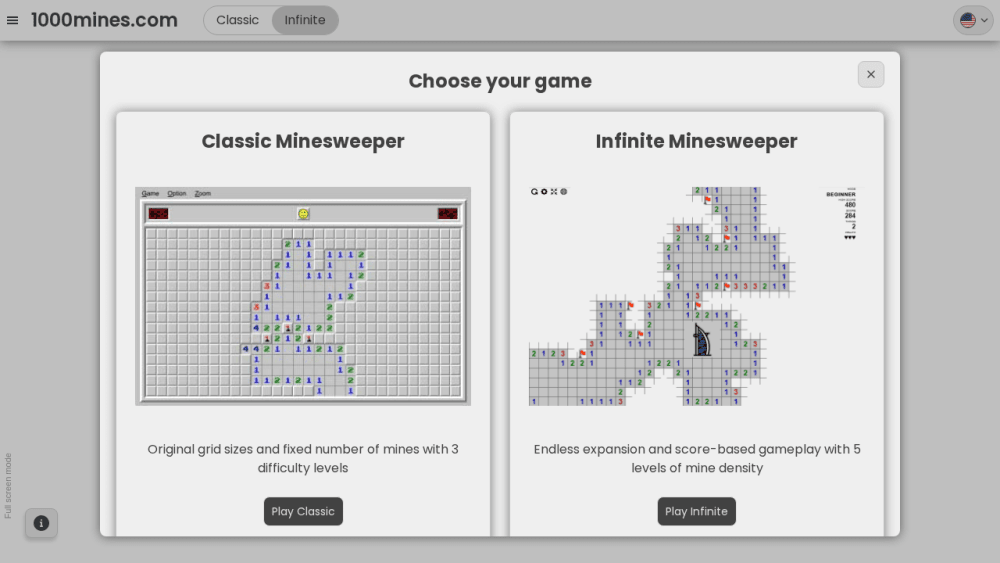 Infinite minesweeper