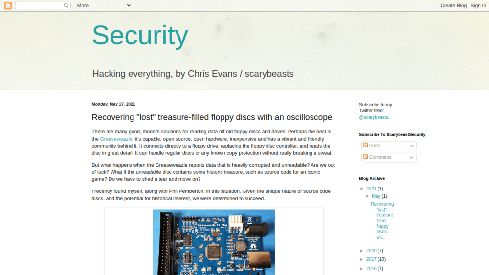 Security: Recovering "lost" treasure-filled floppy discs with an oscilloscope