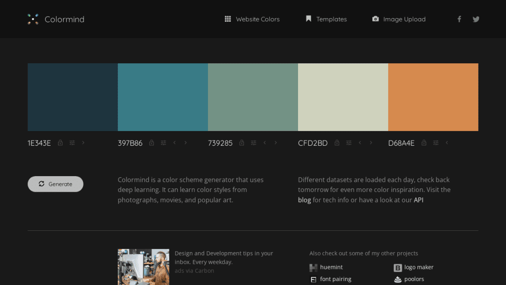 Colormind - the AI powered color palette generator