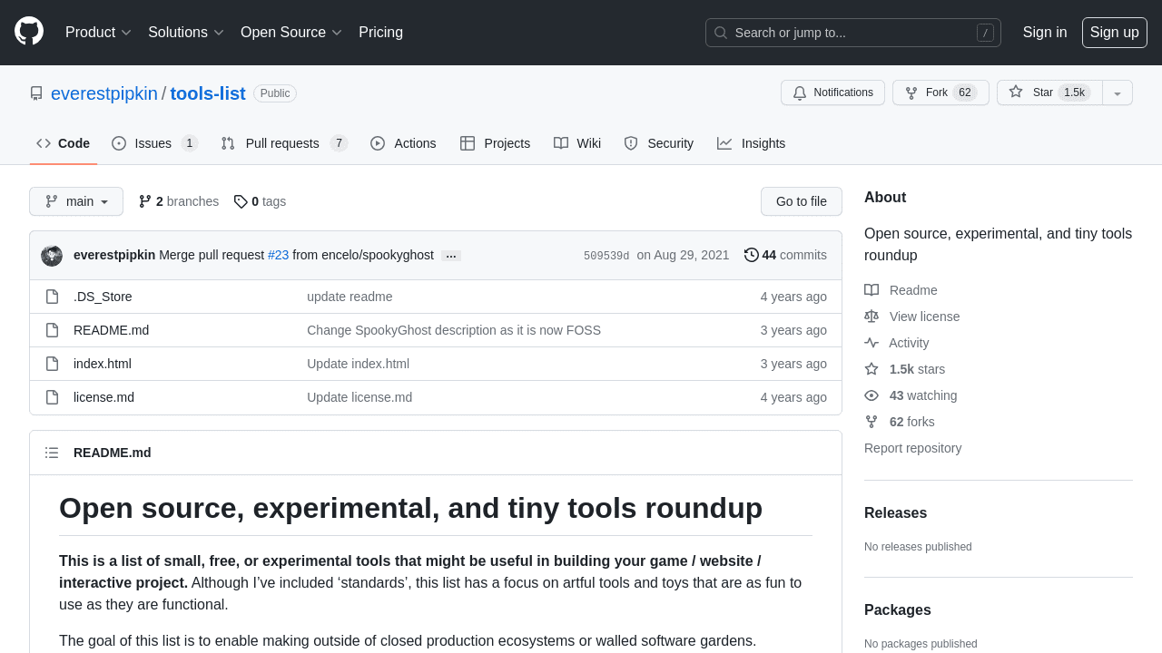 GitHub - everestpipkin/tools-list: Open source, experimental, and tiny tools roundup