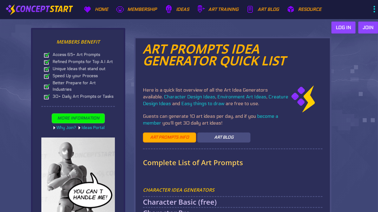 Art Prompts Idea Generator Quick List