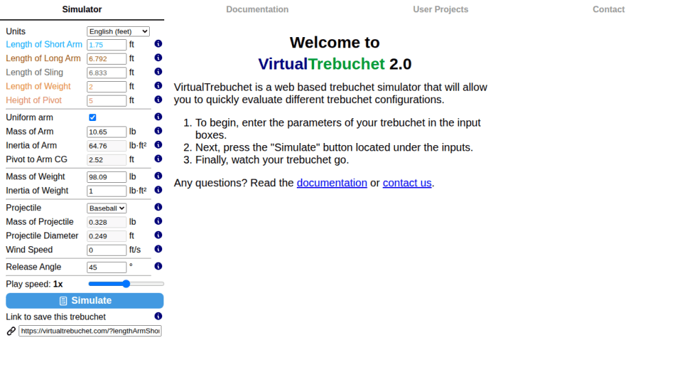 Virtual Trebuchet: A Web Based Trebuchet Simulator