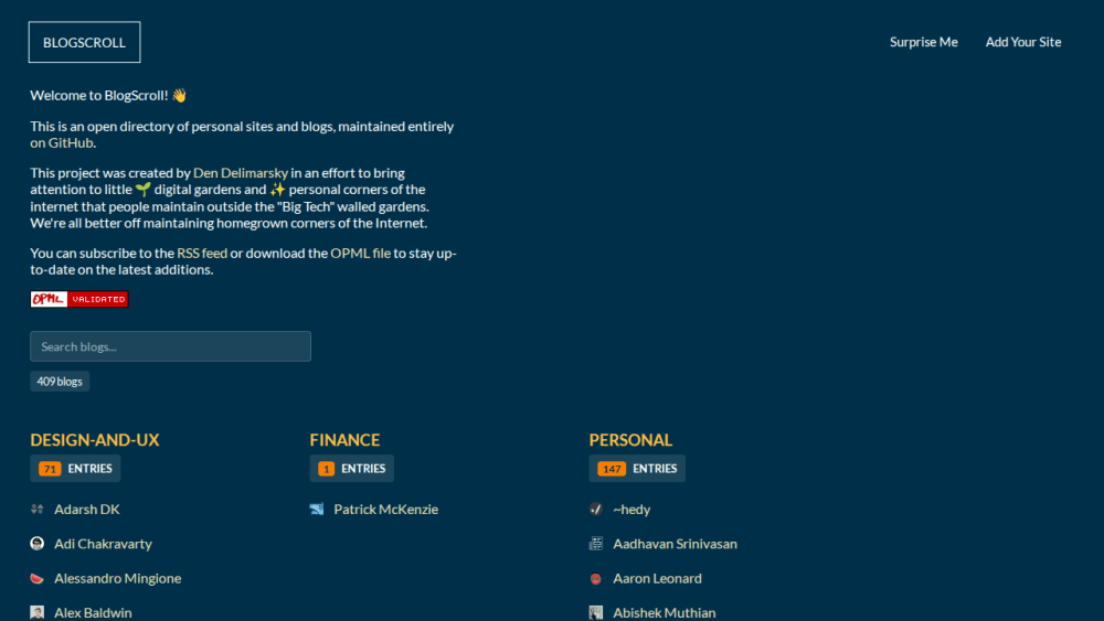 BlogScroll - Personal Blog & Site Directory