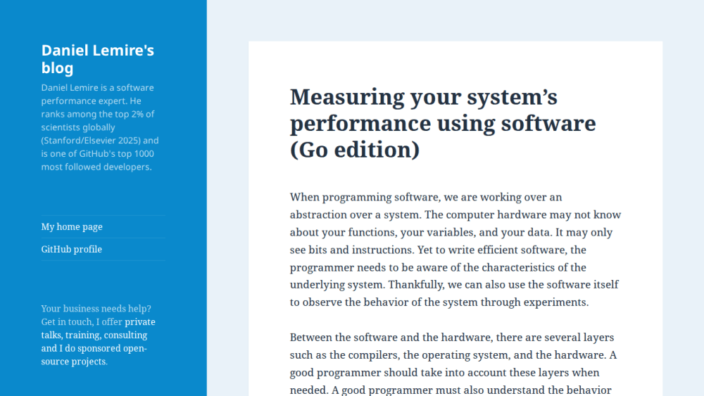 Measuring your system’s performance using software (Go edition) – Daniel Lemire's blog