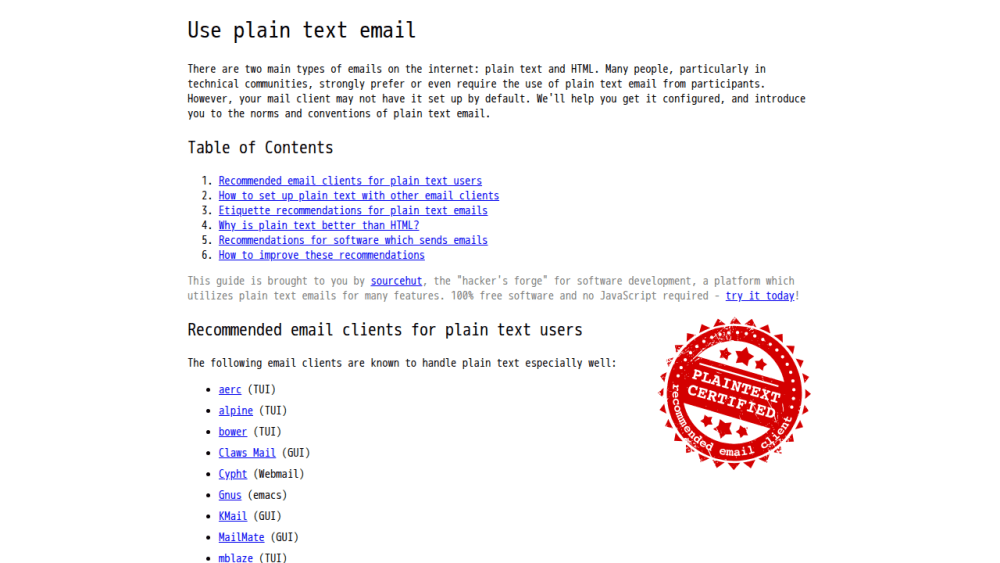 Use plaintext email