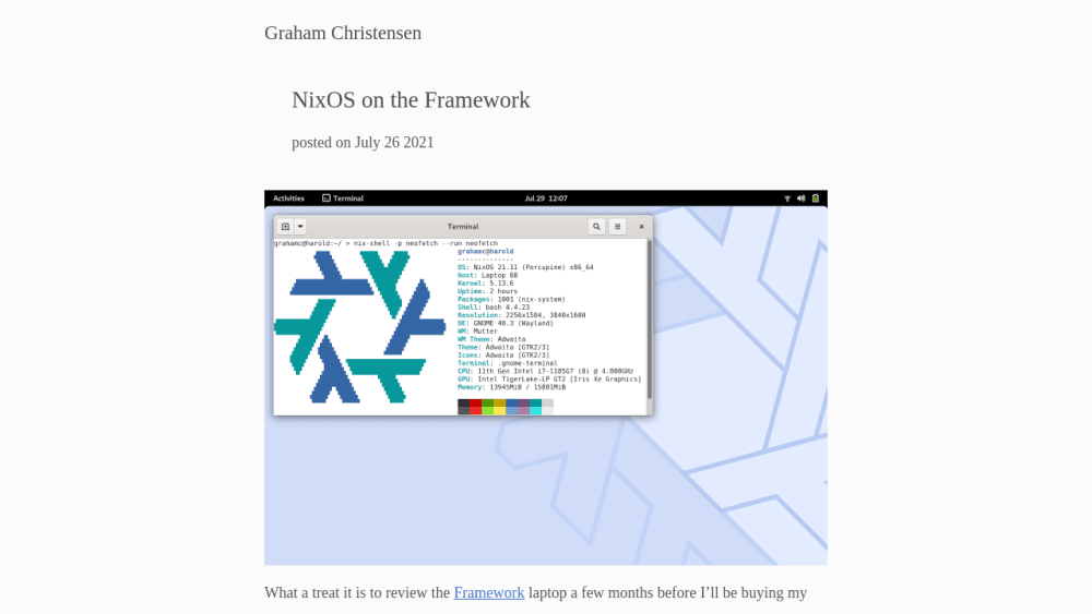 NixOS on the Framework - Graham Christensen