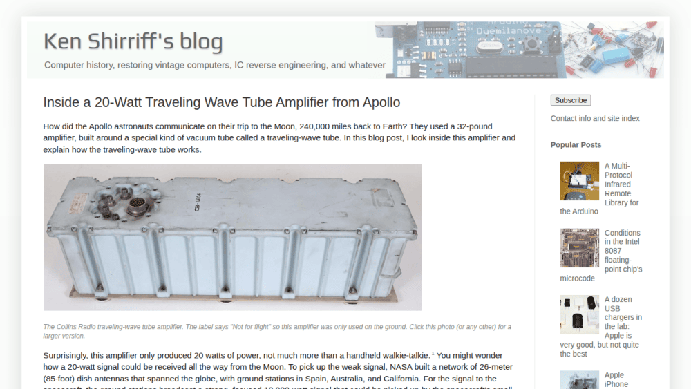 Inside a 20-Watt Traveling Wave Tube Amplifier from Apollo