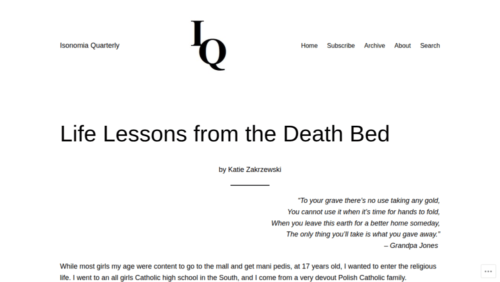 Life Lessons from the Death Bed – Isonomia Quarterly