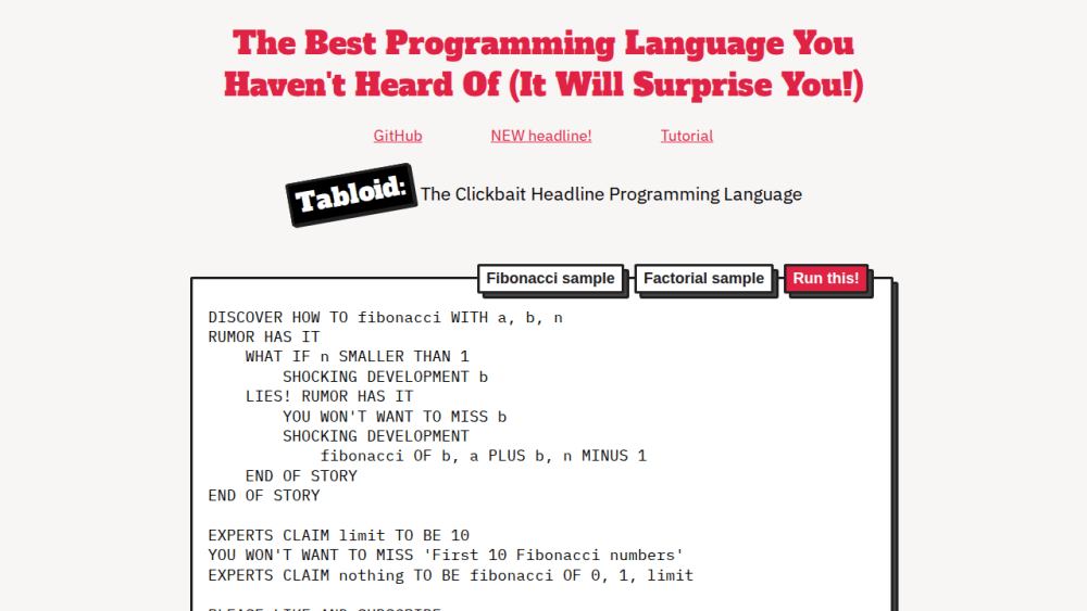 Tabloid: the clickbait headline programming language