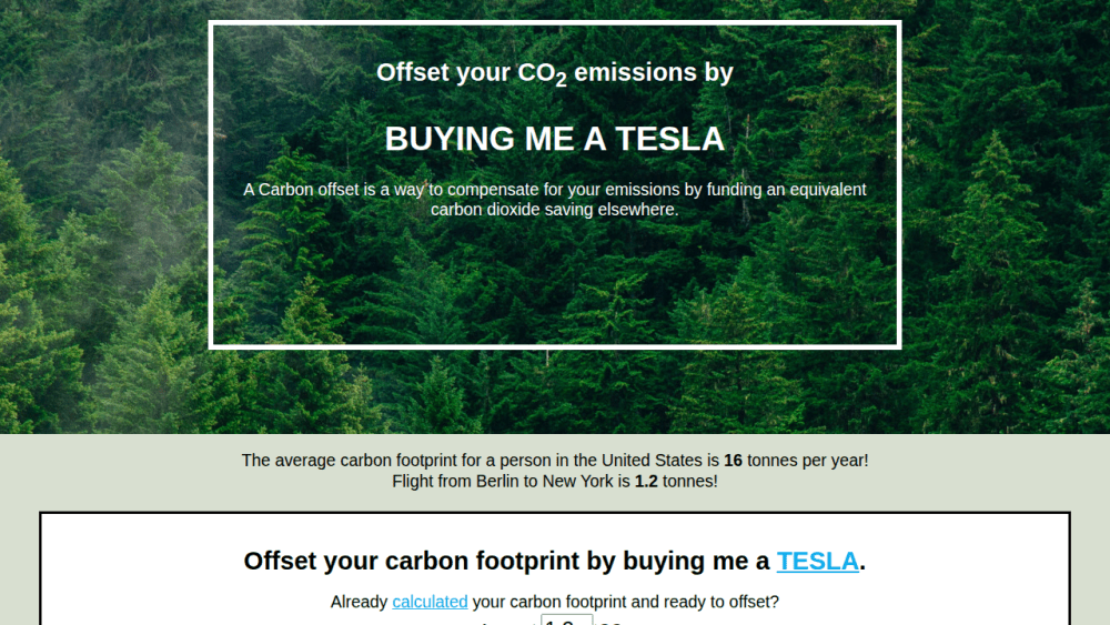 Offset your CO2 emissions - buy me a Tesla