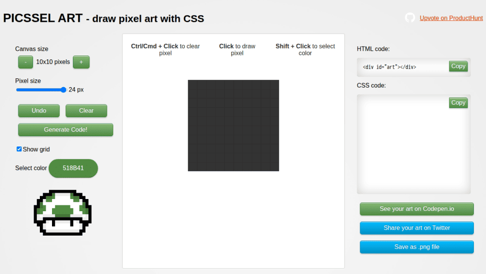 piCSSel-art - Draw pixel art using CSS only!