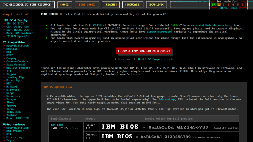 The Ultimate Oldschool PC Font Pack: Font Index