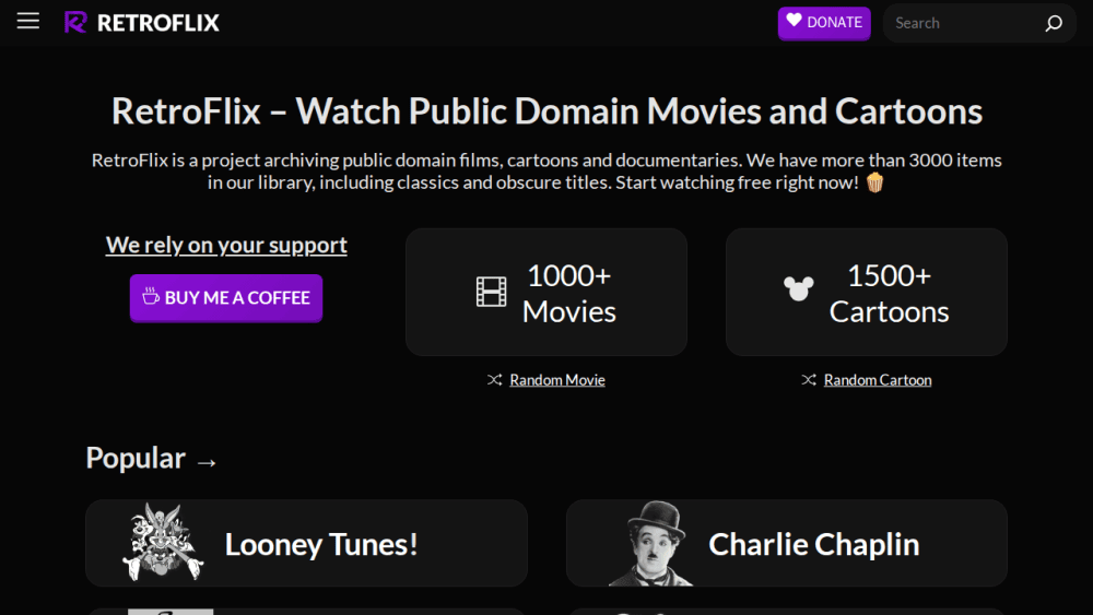 RetroFlix - Public domain films, cartoons and TV series