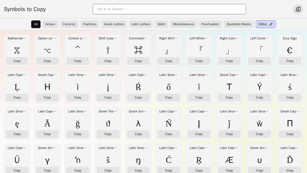 Symbols to Copy
