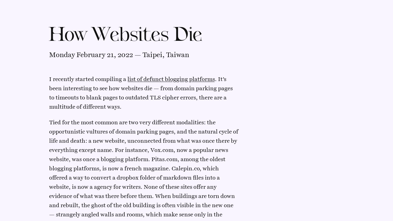 How Websites Die ⁑ Wesley’s Notebook