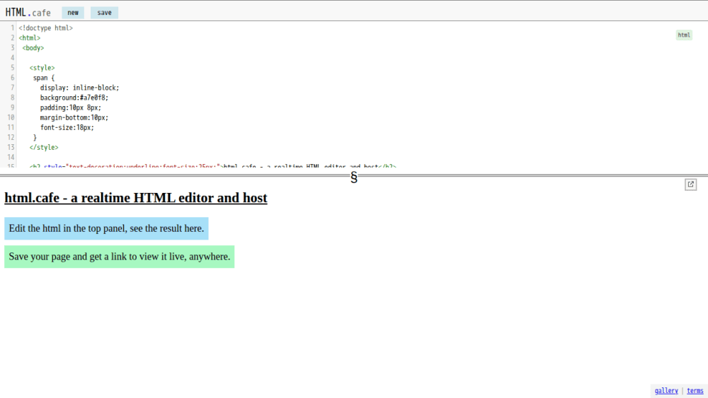 HTML.cafe - a realtime HTML editor and host