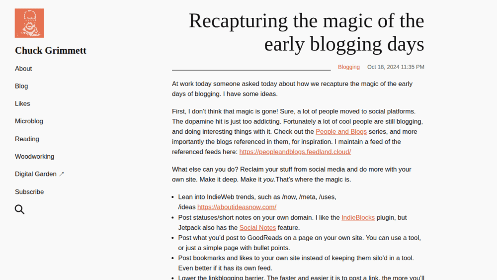 Recapturing the magic of the early blogging days – Chuck Grimmett