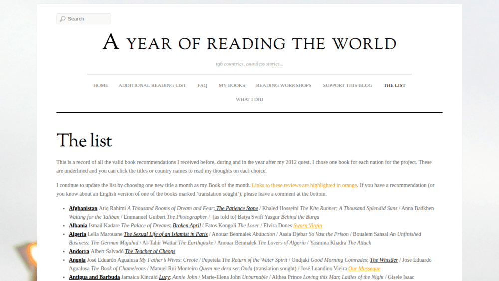 The list « A year of reading the world