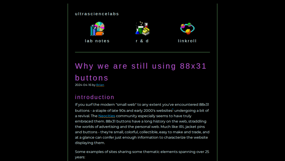 Why we are still using 88x31 buttons - ultrasciencelabs