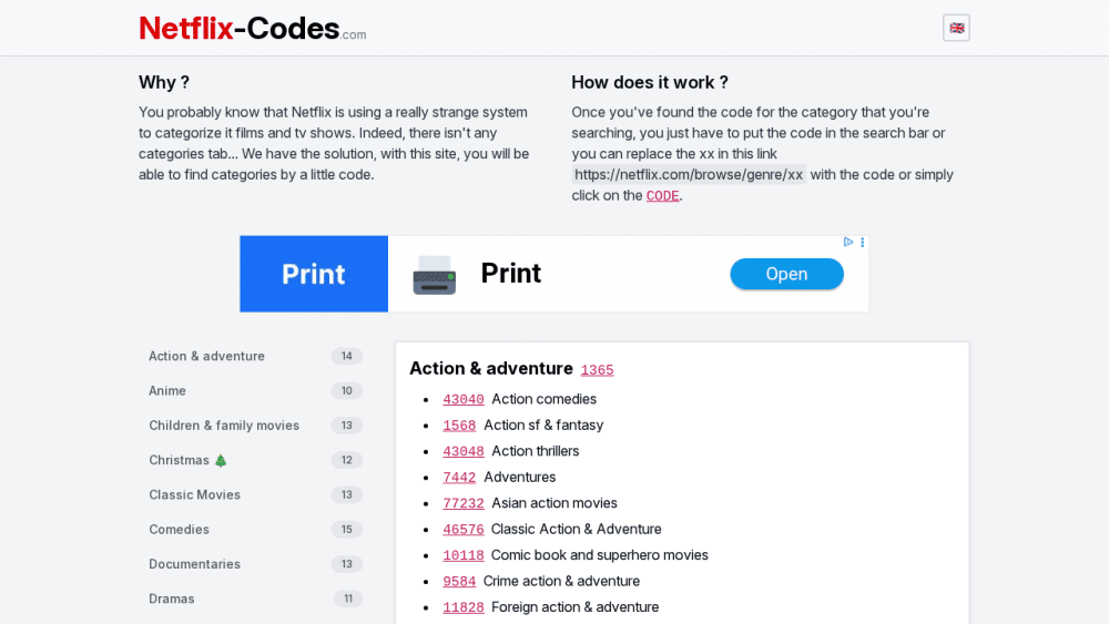 Netflix categories codes - Find all categories codes
