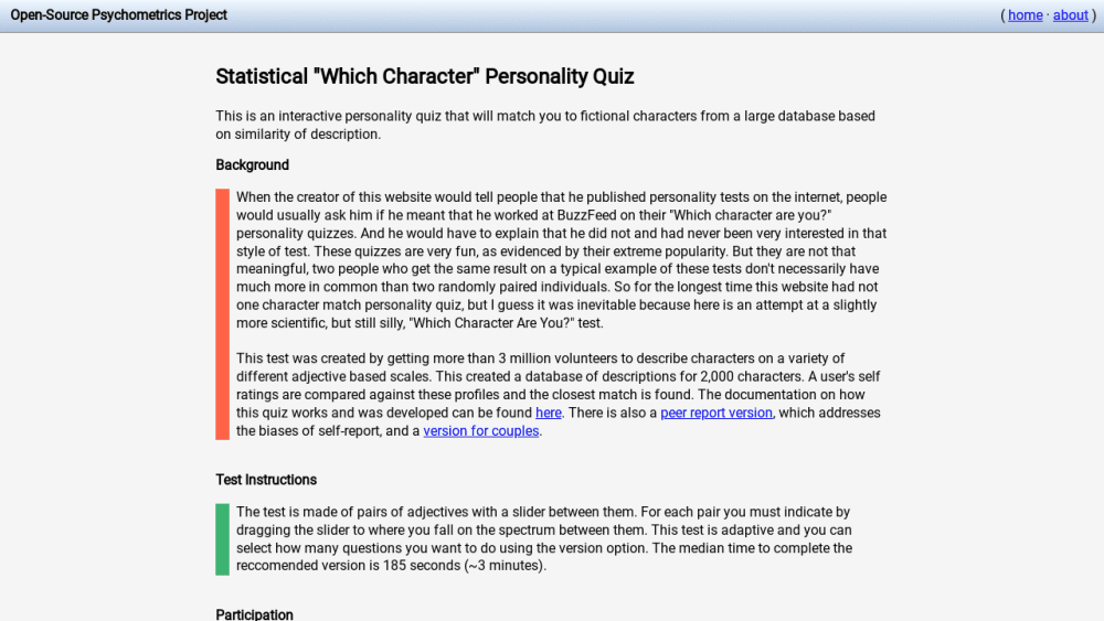 Statistical "Which Character" Personality Quiz