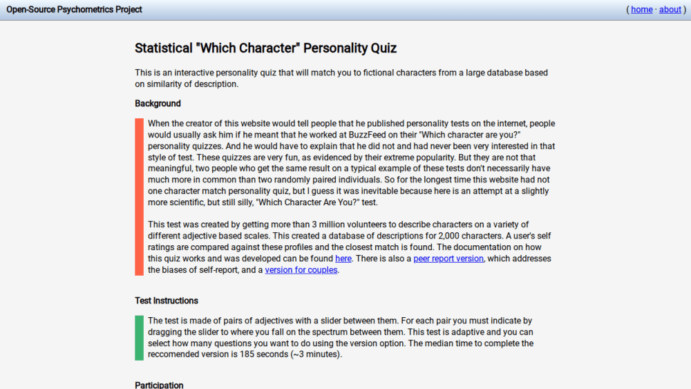 Statistical "Which Character" Personality Quiz