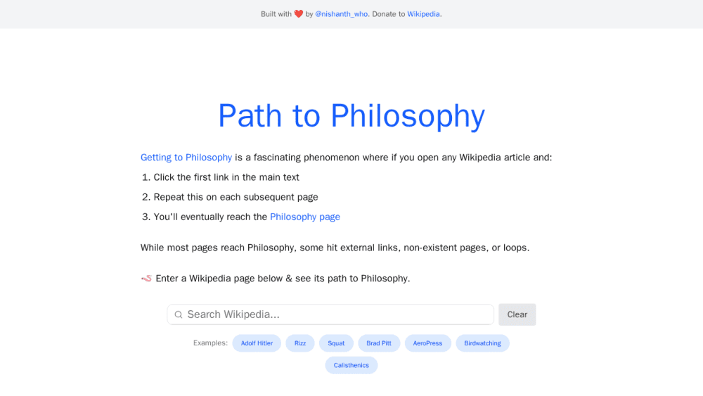 Path to Philosophy - Find the path of any Wikipedia article to Philosophy