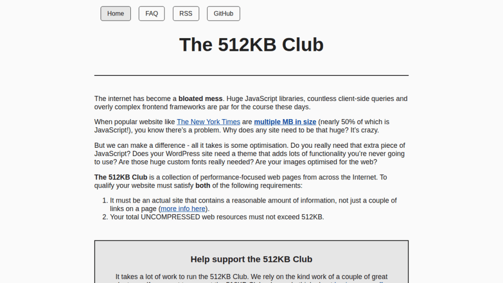 512KB Club | A showcase of lightweight websites.