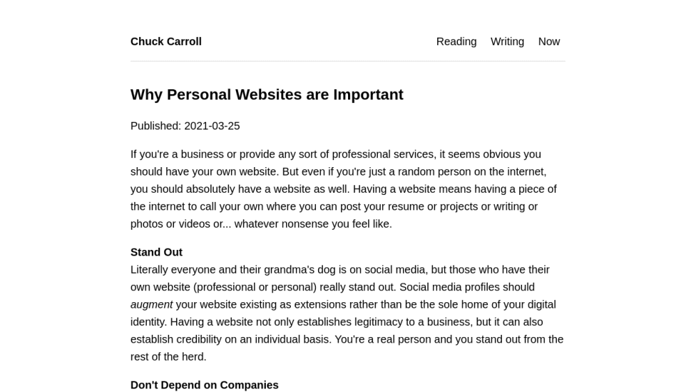 Why Personal Websites are Important | Chuck Carroll