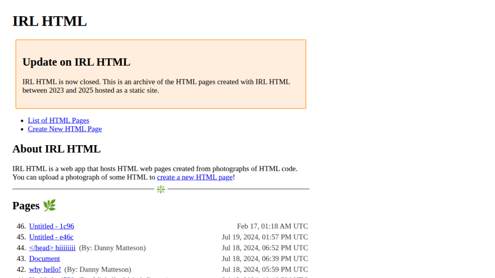IRL HTML: Home