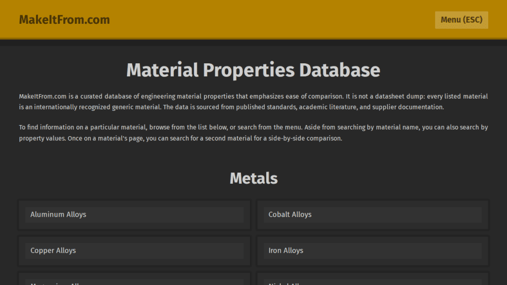 MakeItFrom.com: Material Properties Database