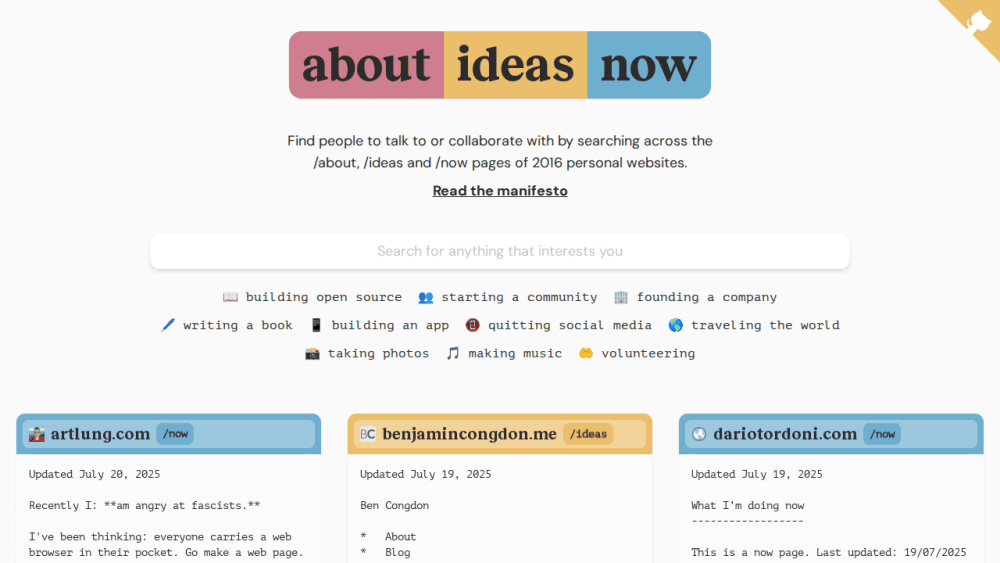 About Ideas Now | Search 1000s of personal sites